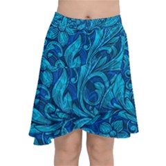 Blue Floral Pattern Texture, Floral Ornaments Texture Chiffon Wrap Front Skirt