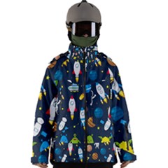 Big Set Cute Astronauts Space Planets Stars Aliens Rockets Ufo Constellations Satellite Moon Rover Men s Zip Ski And Snowboard Waterproof Breathable Jacket