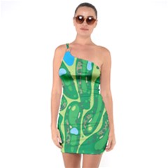 Golf Course Par Golf Course Green One Shoulder Ring Trim Bodycon Dress by Cemarart