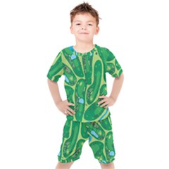 Golf Course Par Golf Course Green Kids  T-shirt And Shorts Set by Cemarart