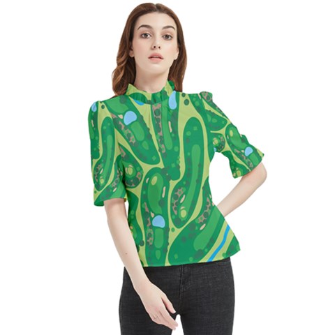 Golf Course Par Golf Course Green Frill Neck Blouse by Cemarart