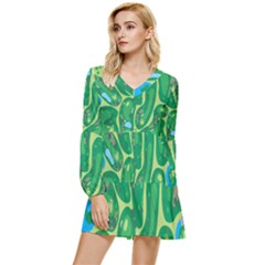 Golf Course Par Golf Course Green Tiered Long Sleeve Mini Dress by Cemarart