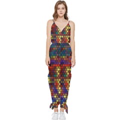 Hexagon Honeycomb Pattern Design Sleeveless Tie Ankle Chiffon Jumpsuit by Ndabl3x