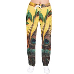 Peacock Feather Native Women Velvet Drawstring Pants by Cemarart