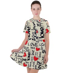 Love Abstract Background Love Textures Short Sleeve Shoulder Cut Out Dress 