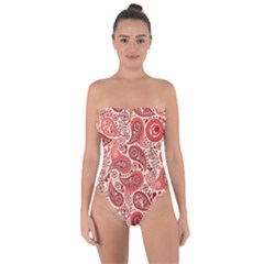 Paisley Red Ornament Texture Tie Back One Piece Swimsuit