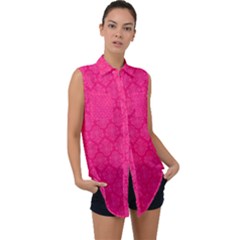 Pink Pattern, Abstract, Background, Bright Sleeveless Chiffon Button Shirt