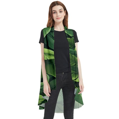 Green Leaves Sleeveless Chiffon Waistcoat Shirt by goljakoff