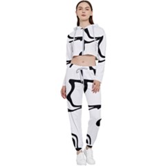 Black And White Swirl Background Cropped Zip Up Lounge Set