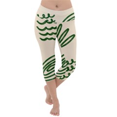 Elements Scribbles Wiggly Lines Lightweight Velour Capri Yoga Leggings by Cemarart