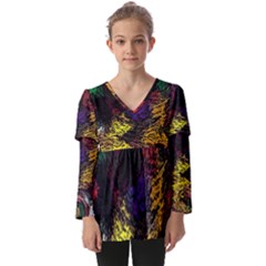 Floral Patter Flowers Floral Drawing Kids  V Neck Casual Top