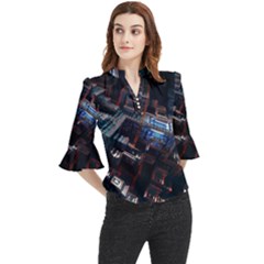 Fractal Cube 3d Art Nightmare Abstract Loose Horn Sleeve Chiffon Blouse