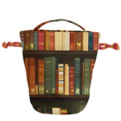 Books Bookshelves Library Fantasy Apothecary Book Nook Literature Study Drawstring Bucket Bag by Grandong