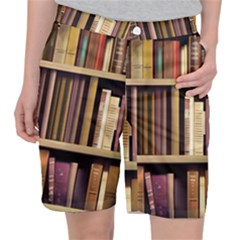 Books Bookshelves Office Fantasy Background Artwork Book Cover Apothecary Book Nook Literature Libra Women s Pocket Shorts by Grandong