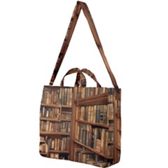 Room Interior Library Books Bookshelves Reading Literature Study Fiction Old Manor Book Nook Reading Square Shoulder Tote Bag by Grandong