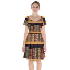 Room Interior Library Books Bookshelves Reading Literature Study Fiction Old Manor Book Nook Reading Short Sleeve Bardot Dress by Grandong