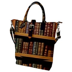 Room Interior Library Books Bookshelves Reading Literature Study Fiction Old Manor Book Nook Reading Buckle Top Tote Bag by Grandong