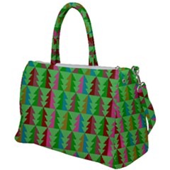 Trees Pattern Retro Pink Red Yellow Holidays Advent Christmas Duffel Travel Bag by Maspions