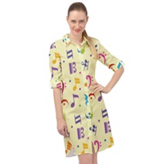 Seamless Pattern Musical Note Doodle Symbol Long Sleeve Mini Shirt Dress by Apen