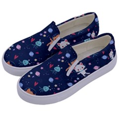 Cute Astronaut Cat With Star Galaxy Elements Seamless Pattern Kids  Canvas Slip Ons by Apen