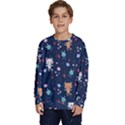 Cute Astronaut Cat With Star Galaxy Elements Seamless Pattern Kids  Crewneck Sweatshirt View1