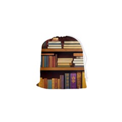 Book Nook Books Bookshelves Comfortable Cozy Literature Library Study Reading Room Fiction Entertain Drawstring Pouch (xs) by Maspions