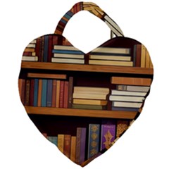 Book Nook Books Bookshelves Comfortable Cozy Literature Library Study Reading Room Fiction Entertain Giant Heart Shaped Tote by Maspions