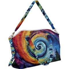 Cosmic Rainbow Quilt Artistic Swirl Spiral Forest Silhouette Fantasy Canvas Crossbody Bag by Maspions