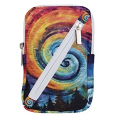 Cosmic Rainbow Quilt Artistic Swirl Spiral Forest Silhouette Fantasy Belt Pouch Bag (large)