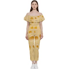 Cheese Texture, Yellow Cheese Background Bardot Ruffle Jumpsuit by nateshop