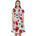 Poppies Flowers Red Seamless Pattern Short Sleeve Waist Detail Dress View1