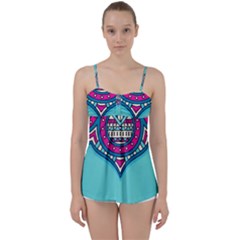 Mandala Blue Babydoll Tankini Top