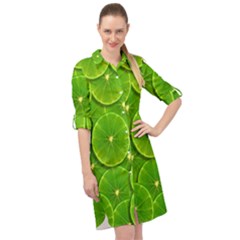 Lime Textures Macro, Tropical Fruits, Citrus Fruits, Green Lemon Texture Long Sleeve Mini Shirt Dress by nateshop