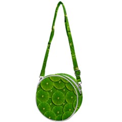 Lime Textures Macro, Tropical Fruits, Citrus Fruits, Green Lemon Texture Crossbody Circle Bag