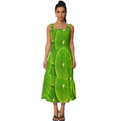 Lime Textures Macro, Tropical Fruits, Citrus Fruits, Green Lemon Texture Square Neckline Tiered Midi Dress by nateshop