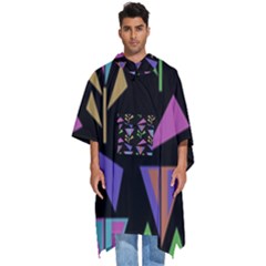 Abstract Pattern Flora Flower Men s Hooded Rain Ponchos