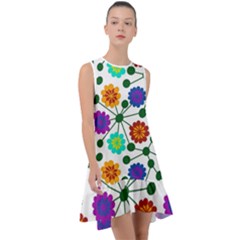 Bloom Plant Flowering Pattern Frill Swing Dress