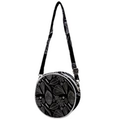 Leaves Flora Black White Nature Crossbody Circle Bag by Maspions