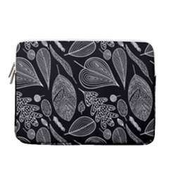 Leaves Flora Black White Nature 15  Vertical Laptop Sleeve Case With Pocket by Maspions