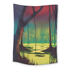 Nature Swamp Water Sunset Spooky Night Reflections Bayou Lake Medium Tapestry by Posterlux