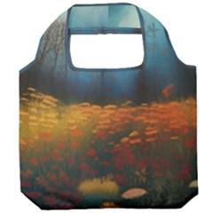 Wildflowers Field Outdoors Clouds Trees Cover Art Storm Mysterious Dream Landscape Foldable Grocery Recycle Bag by Posterlux