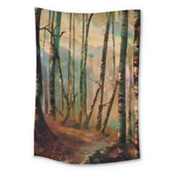 Woodland Woods Forest Trees Nature Outdoors Mist Moon Background Artwork Book Large Tapestry by Posterlux