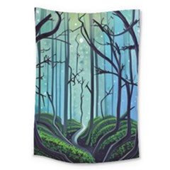 Nature Outdoors Night Trees Scene Forest Woods Light Moonlight Wilderness Stars Large Tapestry by Posterlux