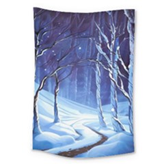 Landscape Outdoors Greeting Card Snow Forest Woods Nature Path Trail Santa s Village Large Tapestry by Posterlux