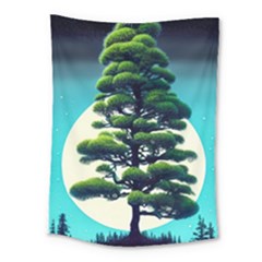 Pine Moon Tree Landscape Nature Scene Stars Setting Night Midnight Full Moon Medium Tapestry by Posterlux