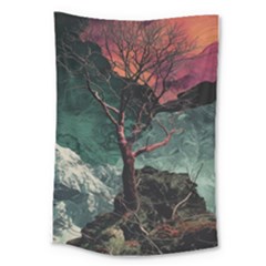 Night Sky Nature Tree Night Landscape Forest Galaxy Fantasy Dark Sky Planet Large Tapestry by Posterlux