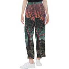 Night Sky Nature Tree Night Landscape Forest Galaxy Fantasy Dark Sky Planet Women s Pants  by Posterlux