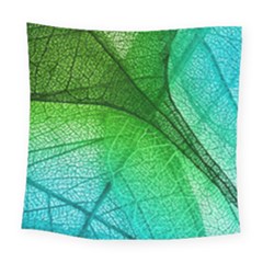 3d Leaves Texture Sheet Blue Green Square Tapestry (large) by Cemarart