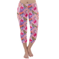 Pink Glowing Flowers Capri Winter Leggings  by Sparkle