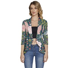 Spring Design With Watercolor Flowers Women s 3/4 Sleeve Ruffle Edge Open Front Jacket by AlexandrouPrints